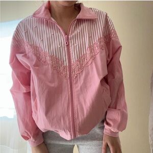 Pink Lace Trim Windbreaker